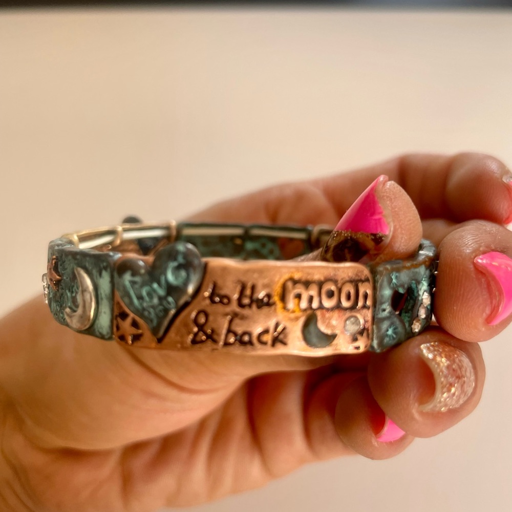 Metal stretch bracelet Love You To The Moon And Back hand made .